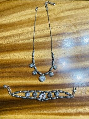 Brighton 18 inch Silver-Tone Necklace and Bracelet with Clear Crystals